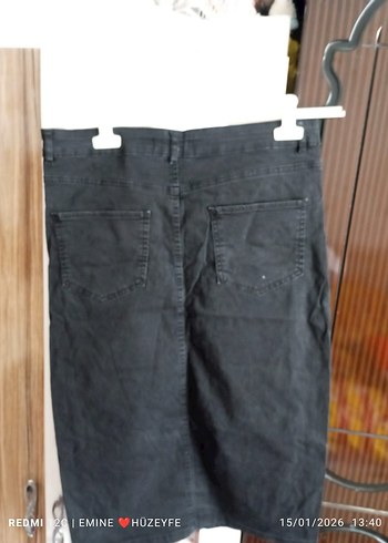 Siyah Midi Denim etek - Görsel 3