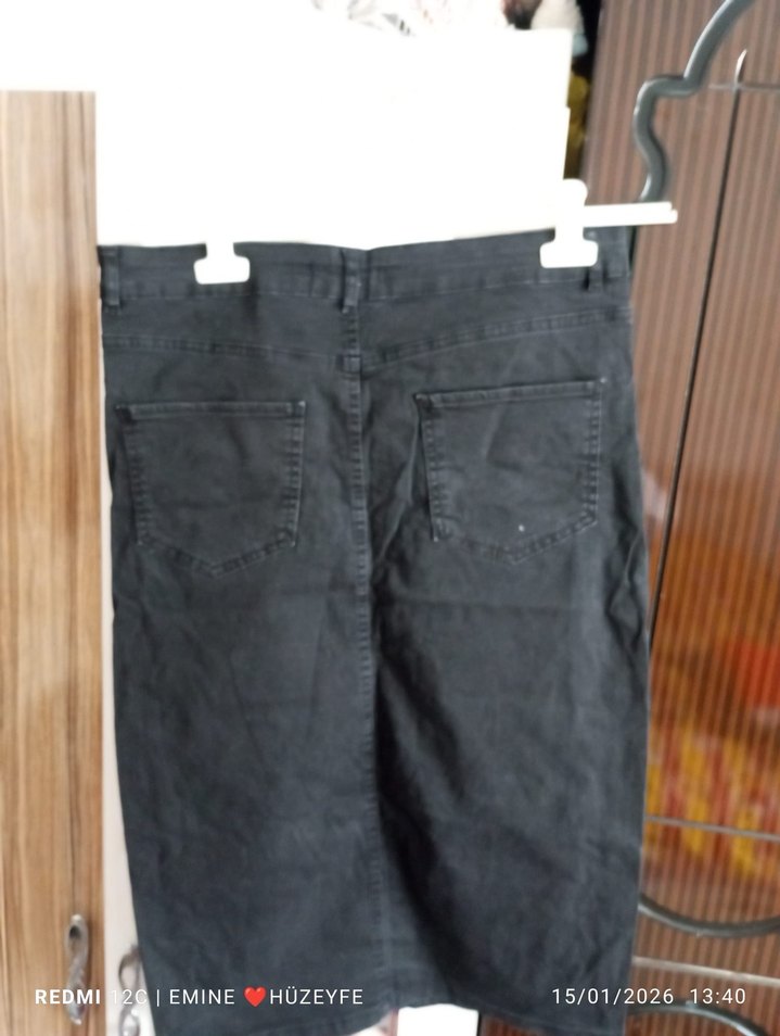 Siyah Midi Denim etek - Görsel 3