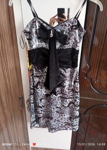 Kahverengi Yılan Desenli Mini Elbise - Görsel 2