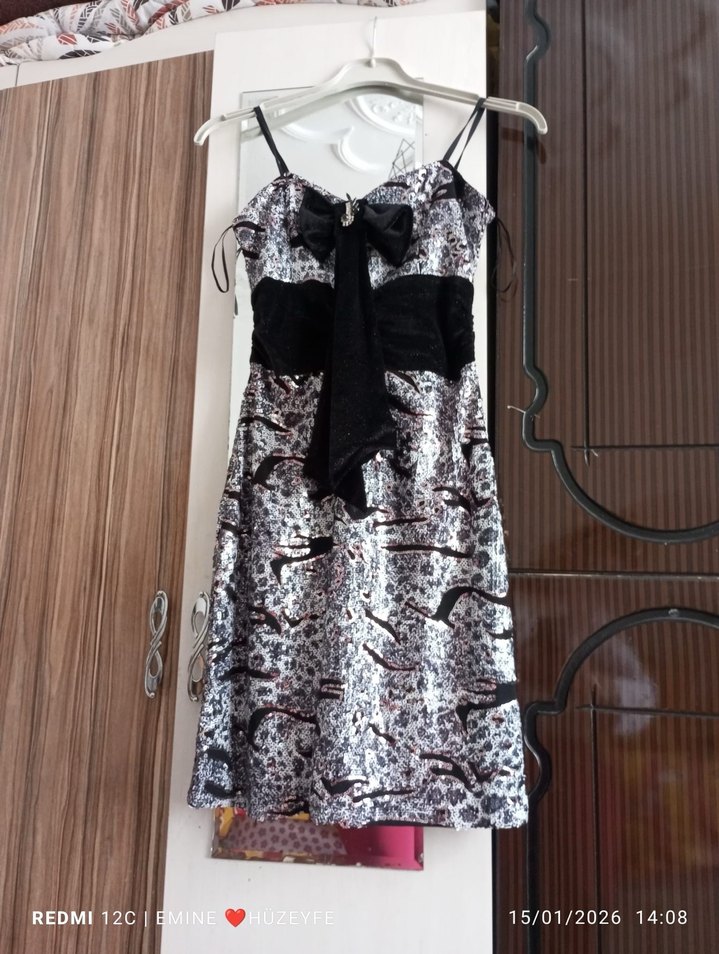 Kahverengi Yılan Desenli Mini Elbise - Görsel 3