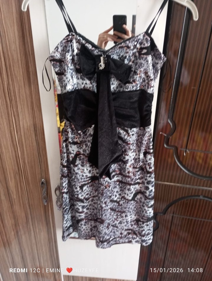 Kahverengi Yılan Desenli Mini Elbise - Görsel 2