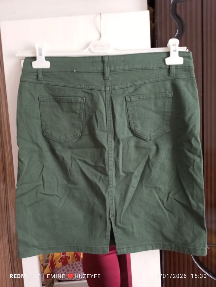 Kemerli Koyu Yeşil Mini Etek - Görsel 2