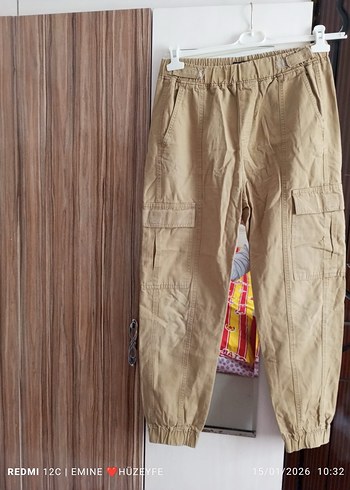Bej Kadın Kemerli Bol Kesim Kumaş Pantolon - Görsel 3