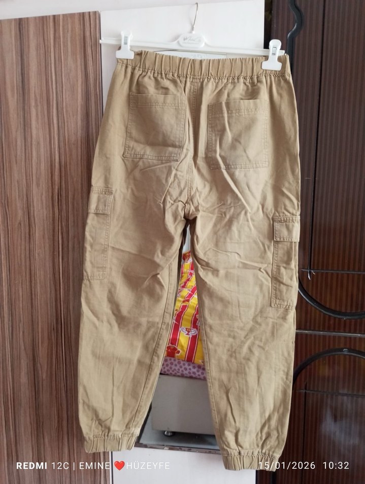 Bej Kadın Kemerli Bol Kesim Kumaş Pantolon - Görsel 2