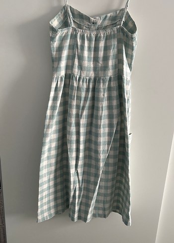 Düğmeli Mint Kareli Midi Elbise - Görsel 2