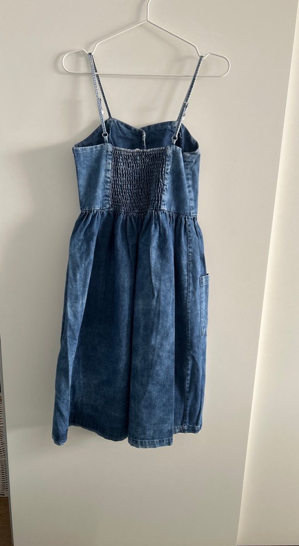 Düğmeli, Askılı Midi Kot Elbise - Görsel 2