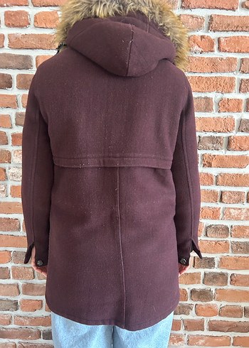 Bordo Kadın Midi Boy Kürklü Ceket - Görsel 2