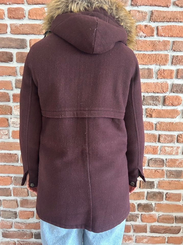 Bordo Kadın Midi Boy Kürklü Ceket - Görsel 2