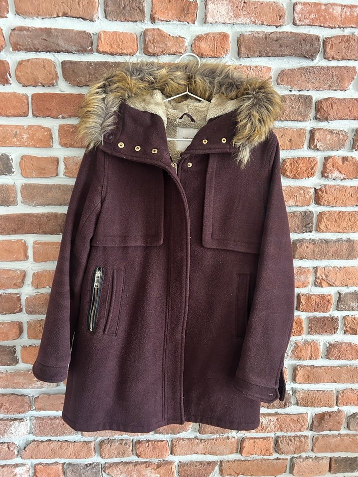 Bordo Kadın Midi Boy Kürklü Ceket - Görsel 3