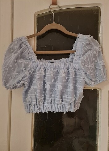 Bebek mavisi crop bluz
