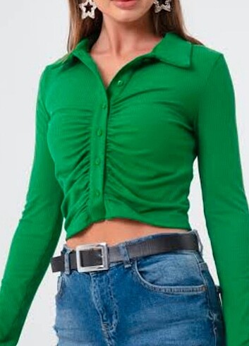 Yeşil büzgülü bluz