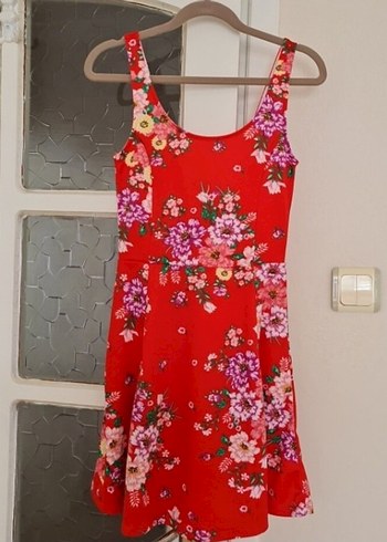 Çiçek Desenli Kırmızı Midi Elbise - Görsel 2