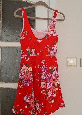 Çiçek Desenli Kırmızı Midi Elbise - Görsel 3