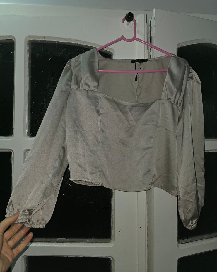 Bej Drapeli Uzun Kollu Bluz - Görsel 2