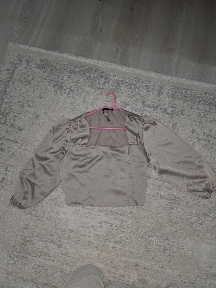 Bej Drapeli Uzun Kollu Bluz - Görsel 4