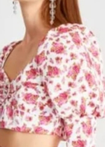 Pembe Çiçek Desenli Bohem Kadın Bluz - Görsel 4