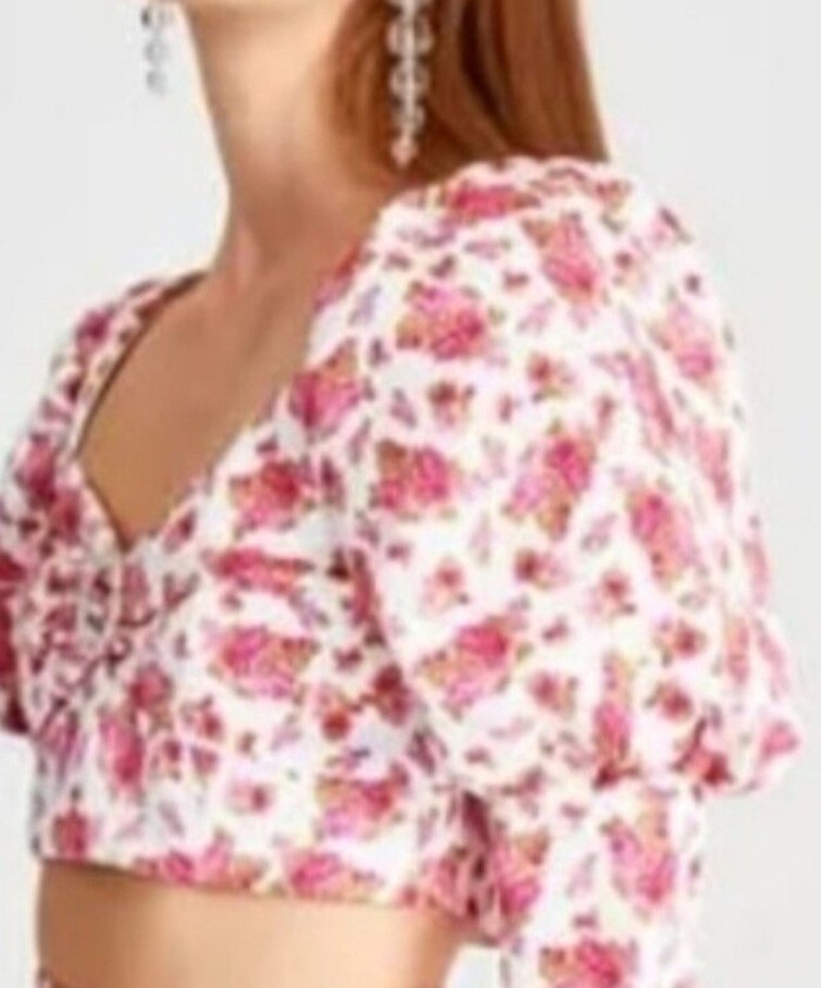 Pembe Çiçek Desenli Bohem Kadın Bluz - Görsel 4