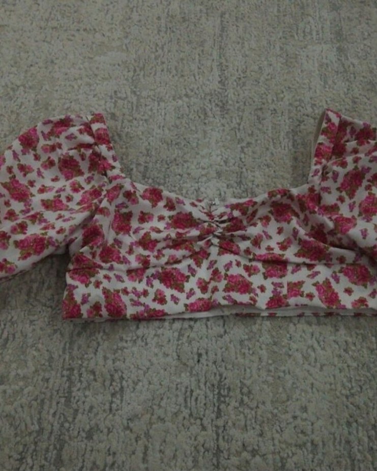 Pembe Çiçek Desenli Bohem Kadın Bluz - Görsel 2