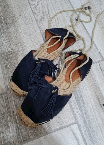 Püsküllü Kadın Mavi Süet Espadril - Görsel 2