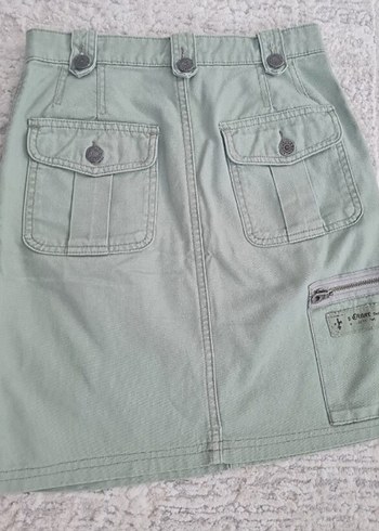 Kadın Haki Denim Midi Etek Fermuarlı - Görsel 3