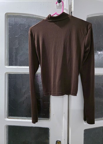 Kahverengi Pilili Yüksek Yaka Kadın Bluz - Görsel 2