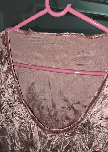 Pembe Uzun Kollu Kadife Bluz - Görsel 3