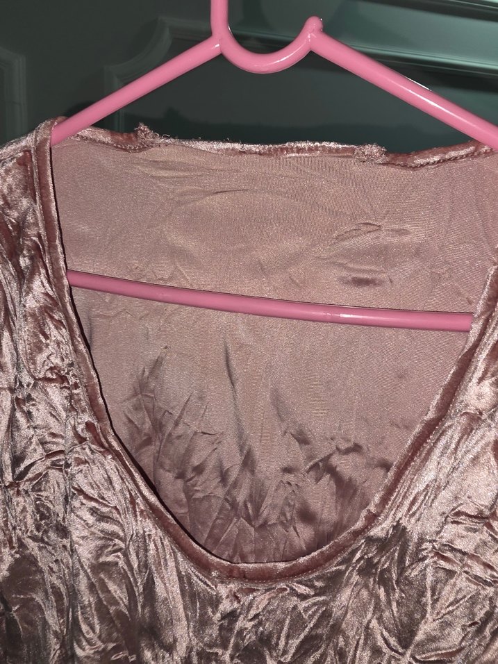 Pembe Uzun Kollu Kadife Bluz - Görsel 3