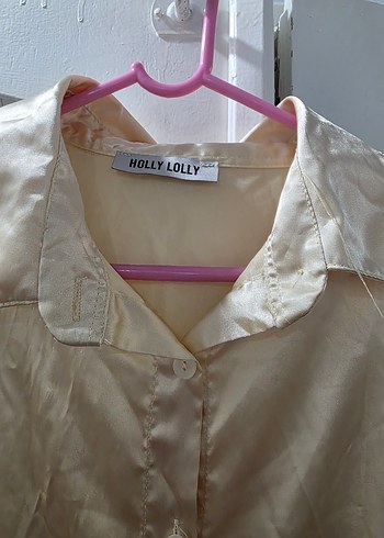 Bej Kadın saten Düğmeli Gömlek - Görsel 4