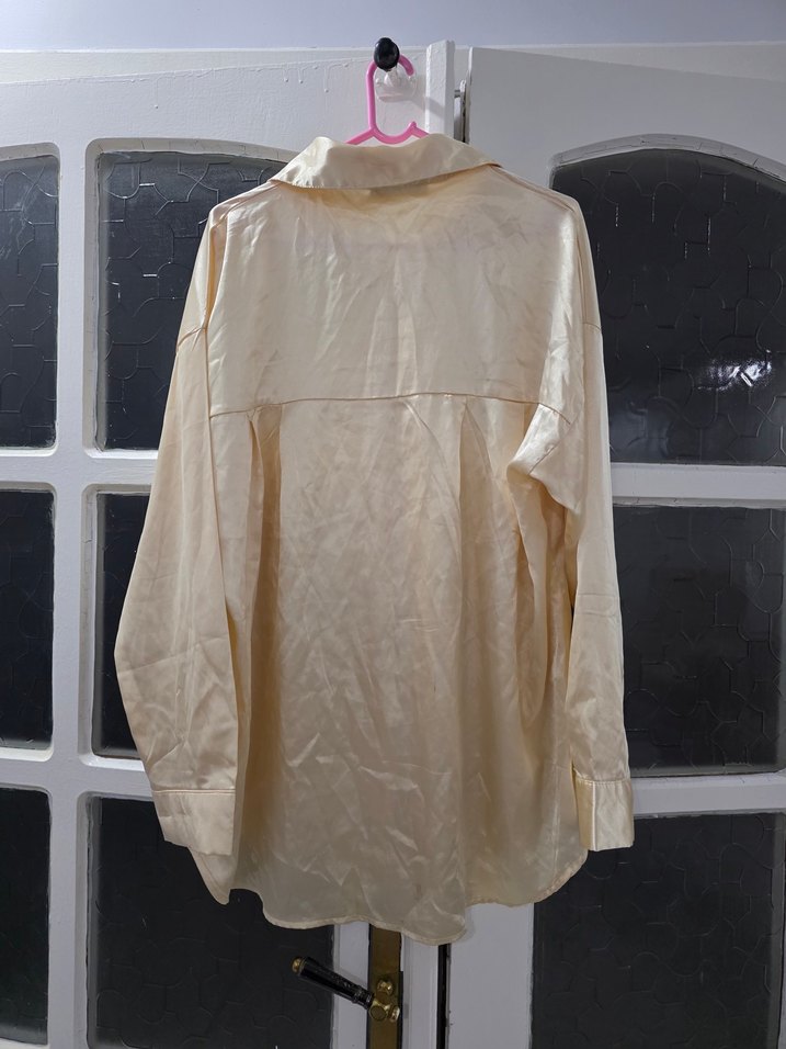 Bej Kadın saten Düğmeli Gömlek - Görsel 2