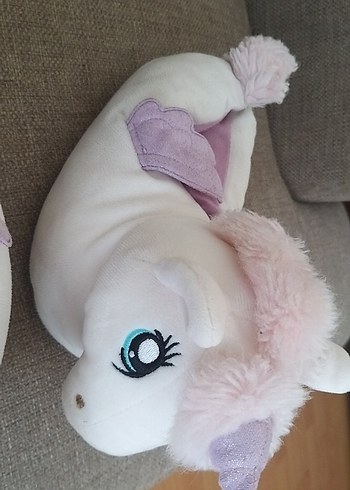 29 Beden Kız Çocuk Beyaz Peluş Unicorn Ev Terliği