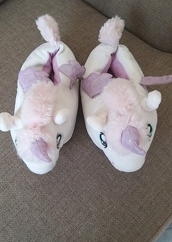 Kız Çocuk Beyaz Peluş Unicorn Ev Terliği