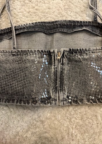 Gri Payetli Mini Strappy Bustier - Görsel 5