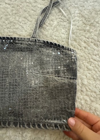 Gri Payetli Mini Strappy Bustier - Görsel 3