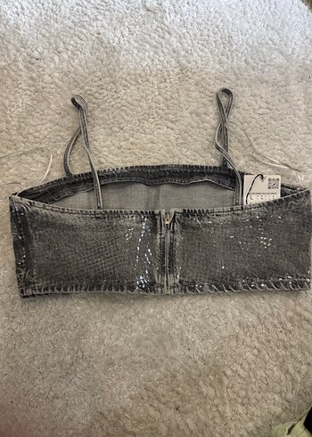 Gri Payetli Mini Strappy Bustier - Görsel 4