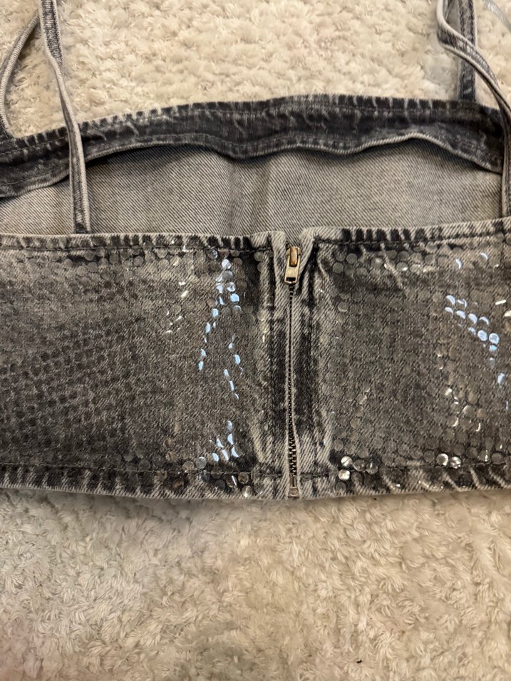 Gri Payetli Mini Strappy Bustier - Görsel 5