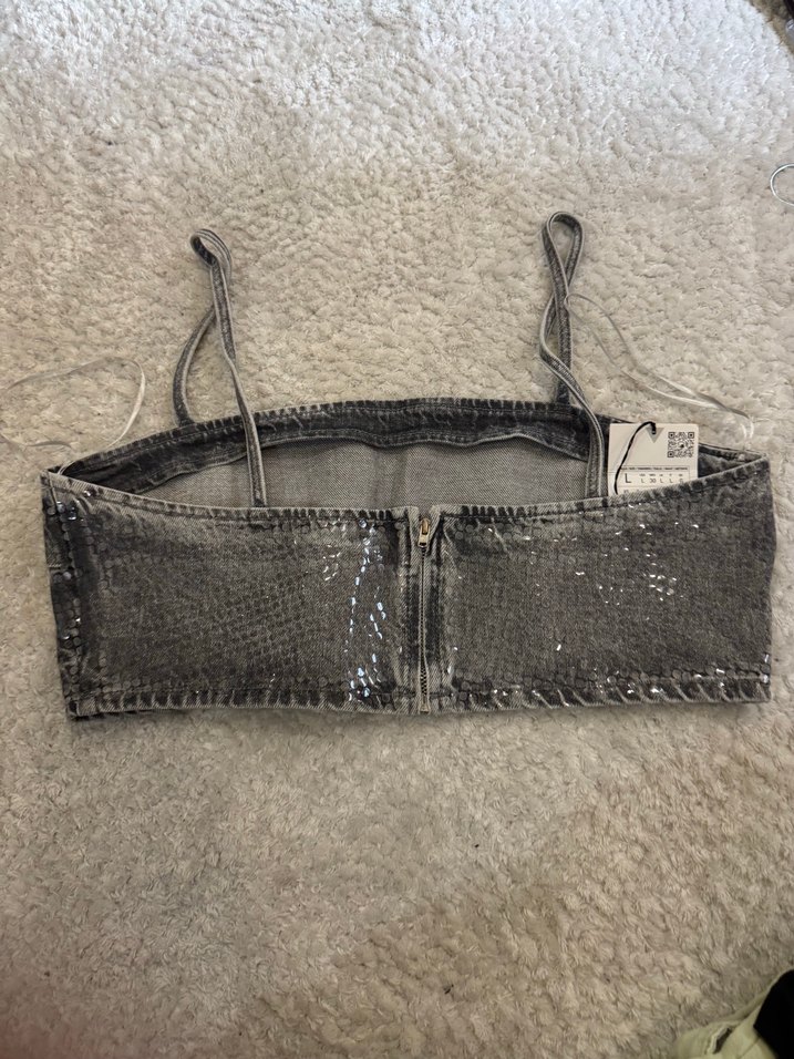 Gri Payetli Mini Strappy Bustier - Görsel 4