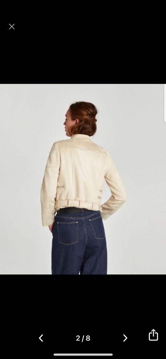 Bej Süet Kemerli Kadın Deri Ceket - Görsel 2