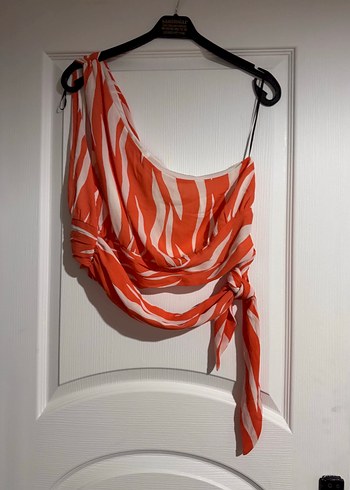 H&M Turuncu Beyaz Zebra Desenli İnce Askili Sal