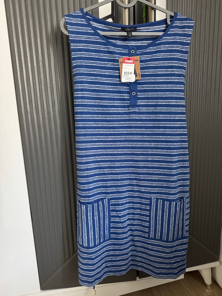 Kadın Lacivert Çizgili Kolsuz  Elbise - Görsel 4