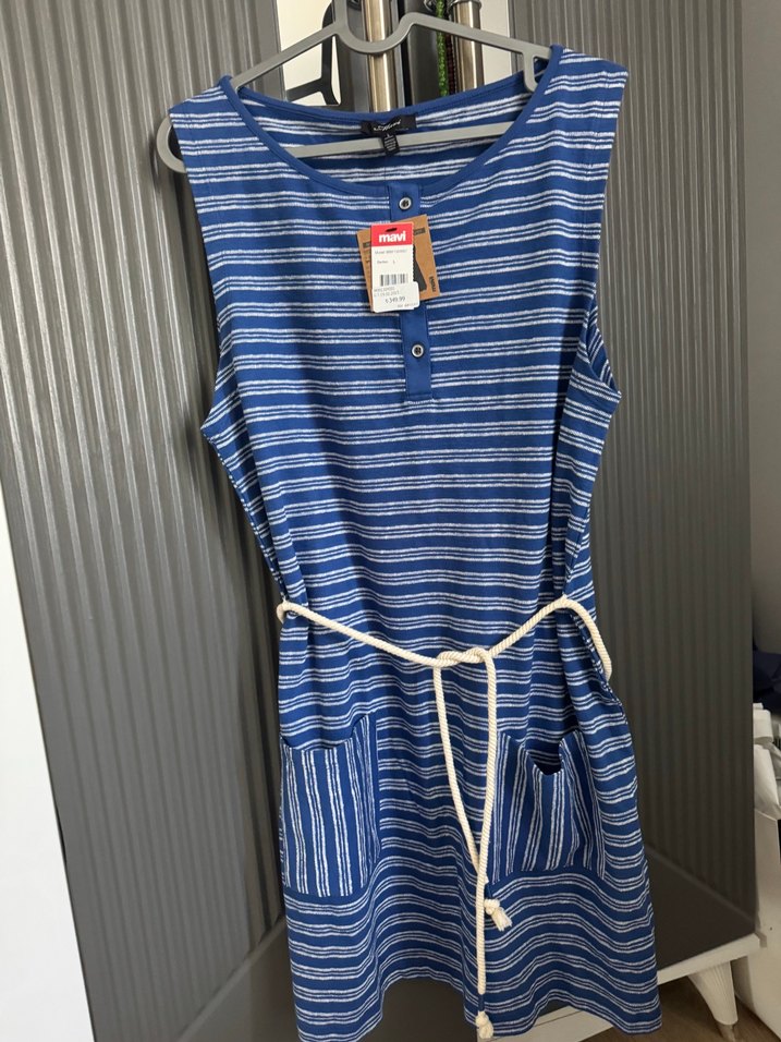 Kadın Lacivert Çizgili Kolsuz  Elbise - Görsel 3