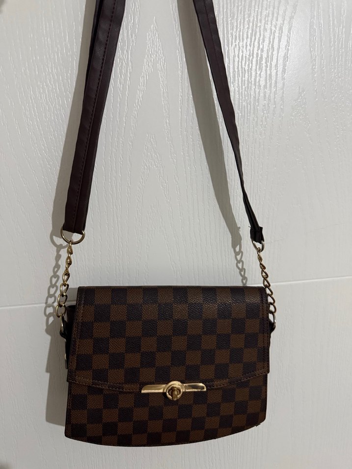 Kahverengi Kareli Deri Kadın Çantası - Görsel 2