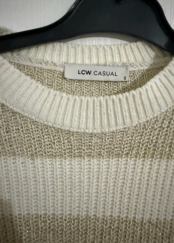 Bej Gri Çizgili Örgü Kadın Kazak - Görsel 2