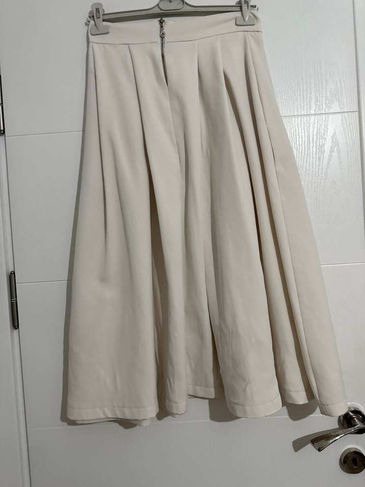 Kırık beyaz Midi Piliseli Kadın Etek - Görsel 2