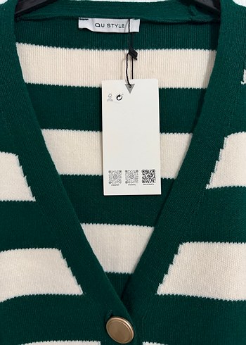 Çizgili V Yakalı Örgü salaş Hırka - Görsel 3