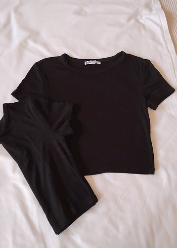 Zara Siyah Kısa Kollu Basic Kadın Tişört