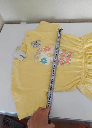 13-14 Yaş Beden sarı Renk Sarı Çiçek Desenli Kız Elbisesi LCW Waikiki sıfır