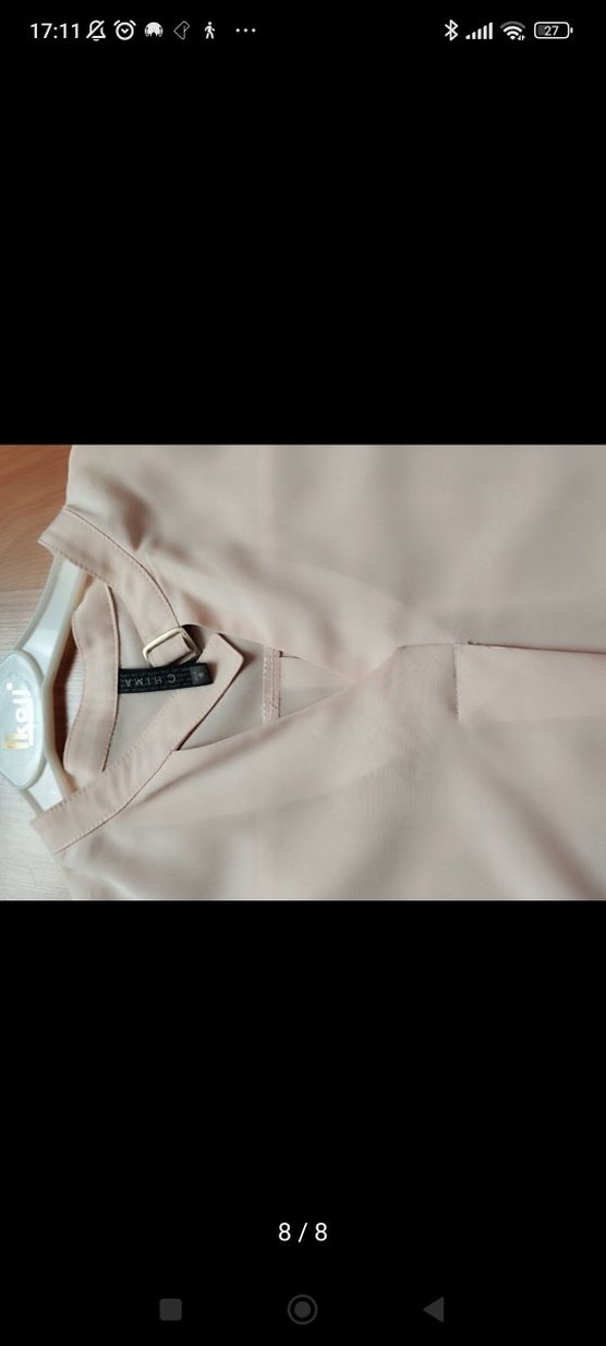 Bej Düğmeli Kadın Kol Düğmesi şifon bluz - Görsel 3