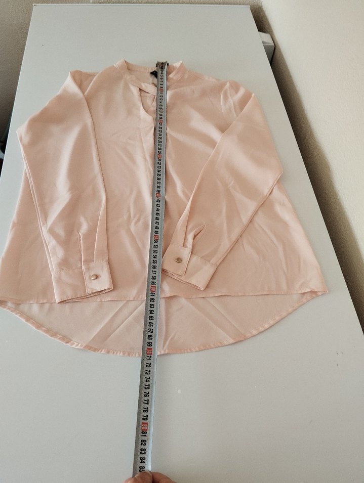 Bej Düğmeli Kadın Kol Düğmesi şifon bluz - Görsel 5