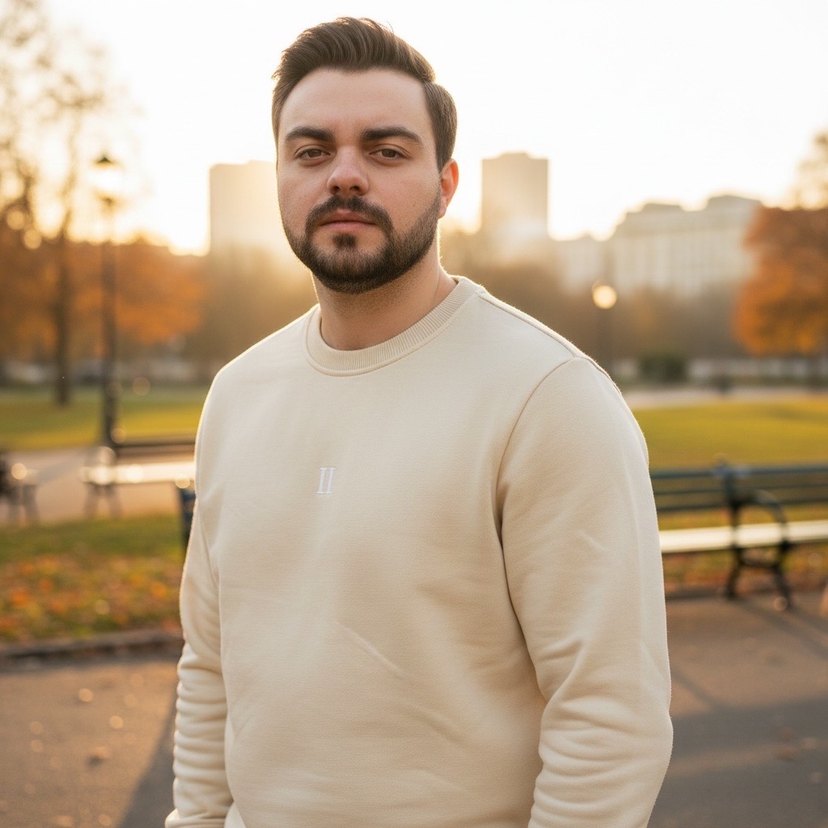 Les Deux Krem Erkek Sweatshirt, Bisiklet Yaka, Uzun Kollu - Görsel 2