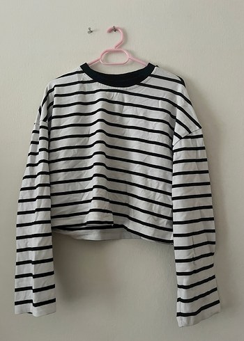 Siyah Çizgili Uzun Kollu Sweatshirt